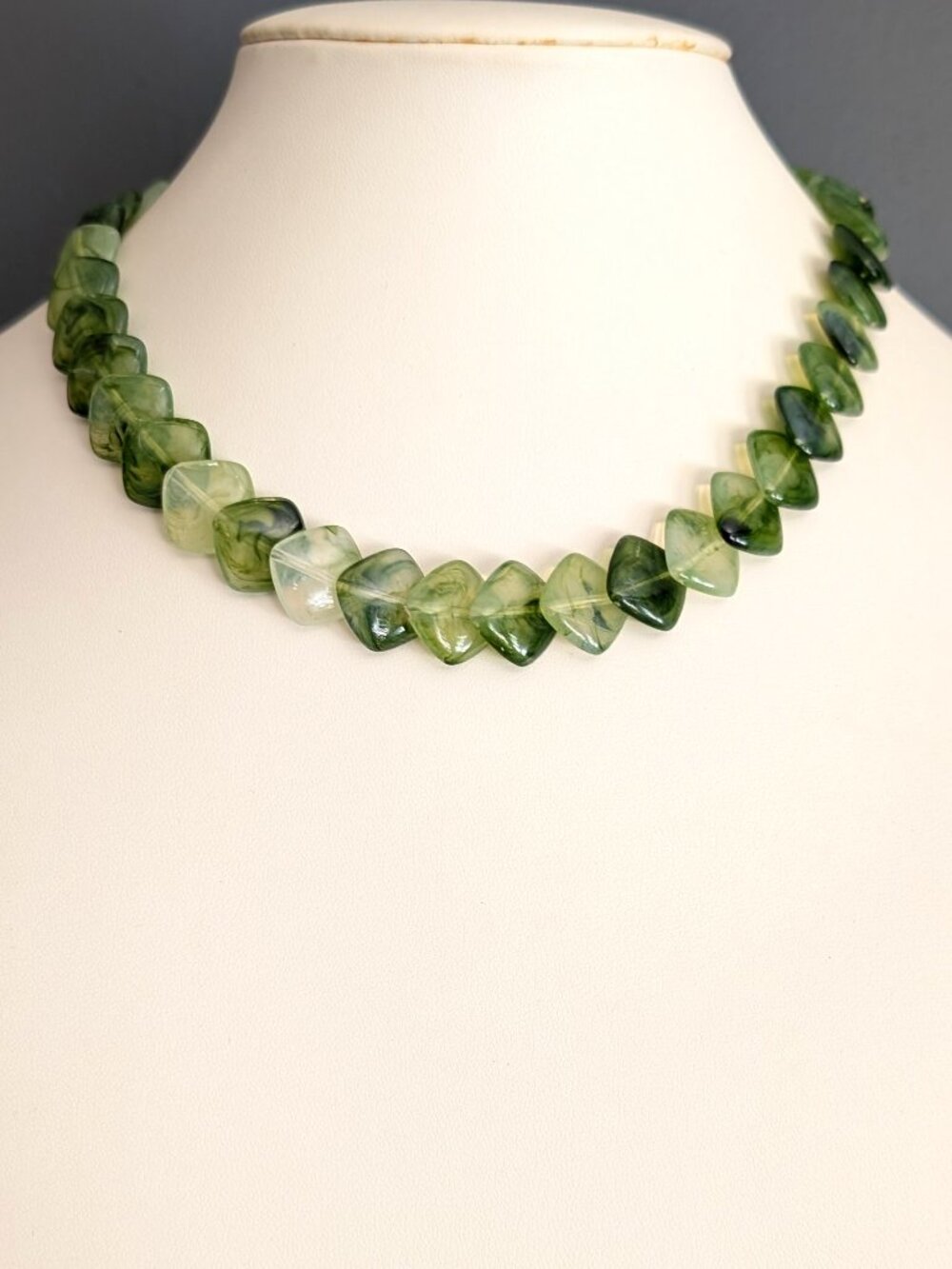 Vintage shades of green flat bead necklace